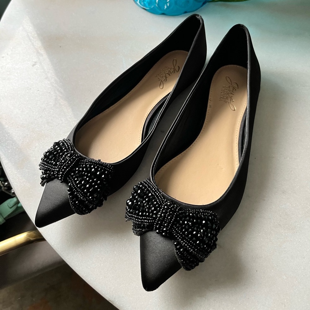 Jewel Badgley Mischka Black Bow Ballet Flats